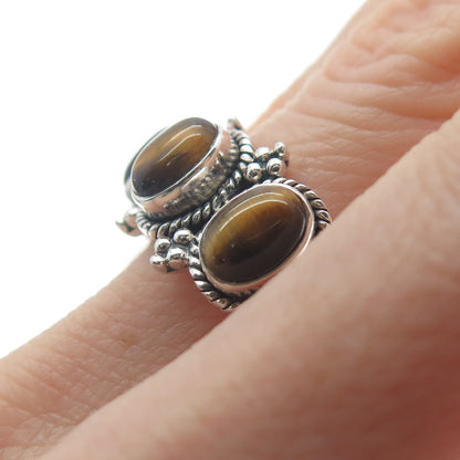 DOUG PAULUS 925 Sterling Silver Vintage Real Tiger Eye Beaded Ring Size 10.25