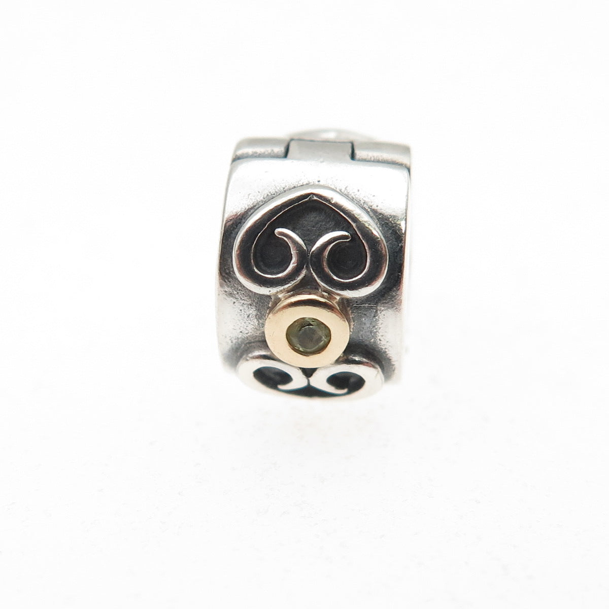 Pandora 925 Sterling Silver & Gold C Z Double Heart Clip Charm