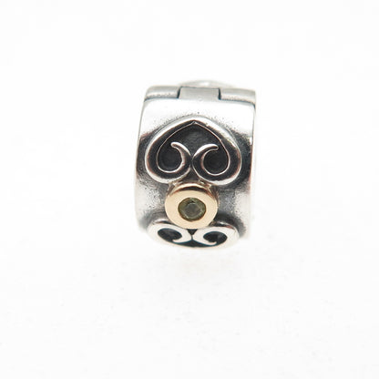 Pandora 925 Sterling Silver & Gold C Z Double Heart Clip Charm