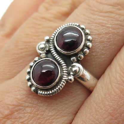 925 Sterling Silver Vintage Real Tourmaline Beaded Oxidized Ring Size 7.75