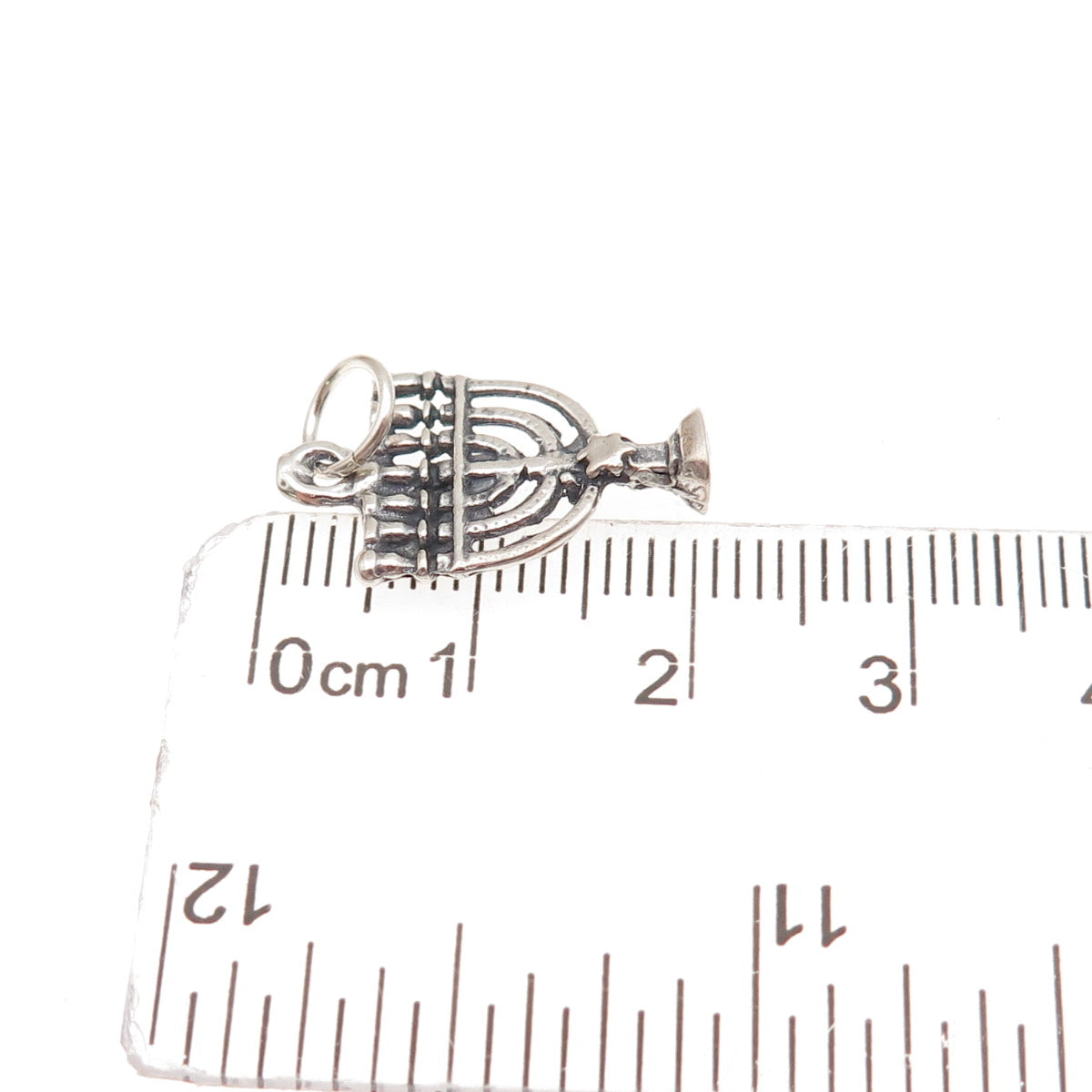 925 Sterling Silver Vintage Menorah Judaica Oxidized Charm Pendant
