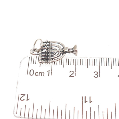 925 Sterling Silver Vintage Menorah Judaica Oxidized Charm Pendant