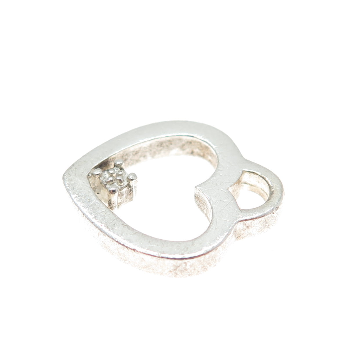 925 Sterling Silver Vintage Real Diamond Accent Heart Minimalist Charm Pendant