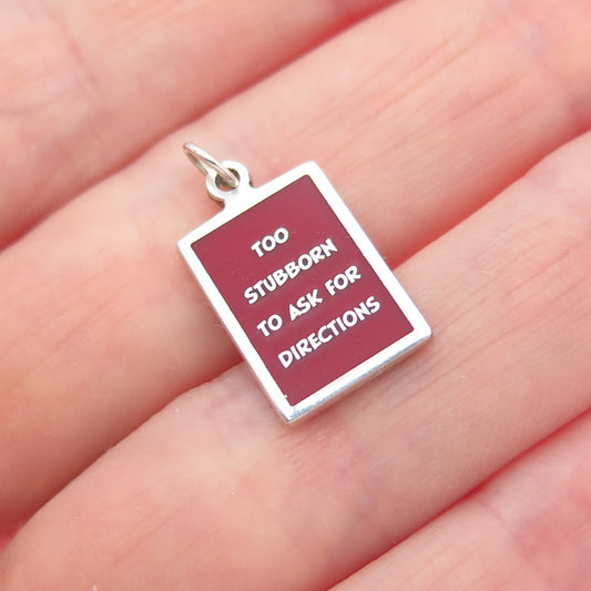 925 Sterling Silver Enamel Too Stubborn To Ask For Directions Minimalist Pendant