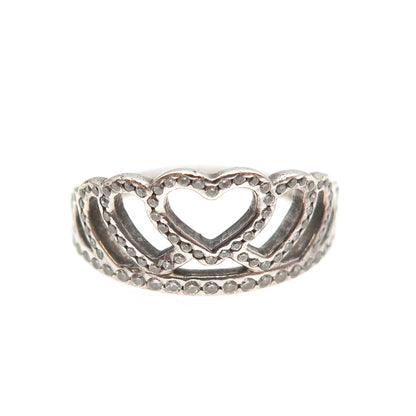 PANDORA 925 Sterling Silver Round-Cut C Z Hearts Tiara Ring Size 6