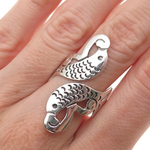 925 Sterling Silver Vintage Mexico Pisces Zodiac Sign Adjustable Ring Size 8.75