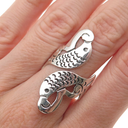 925 Sterling Silver Vintage Mexico Pisces Zodiac Sign Adjustable Ring Size 8.75