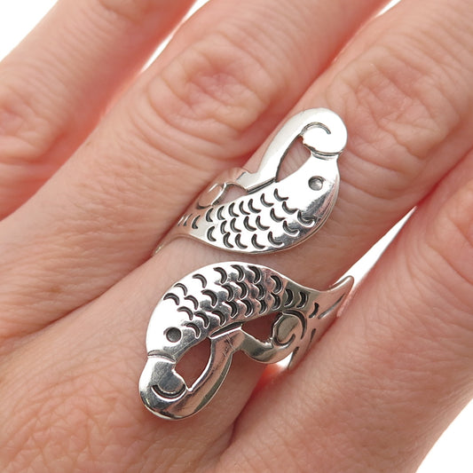 925 Sterling Silver Vintage Mexico Pisces Zodiac Sign Adjustable Ring Size 8.75