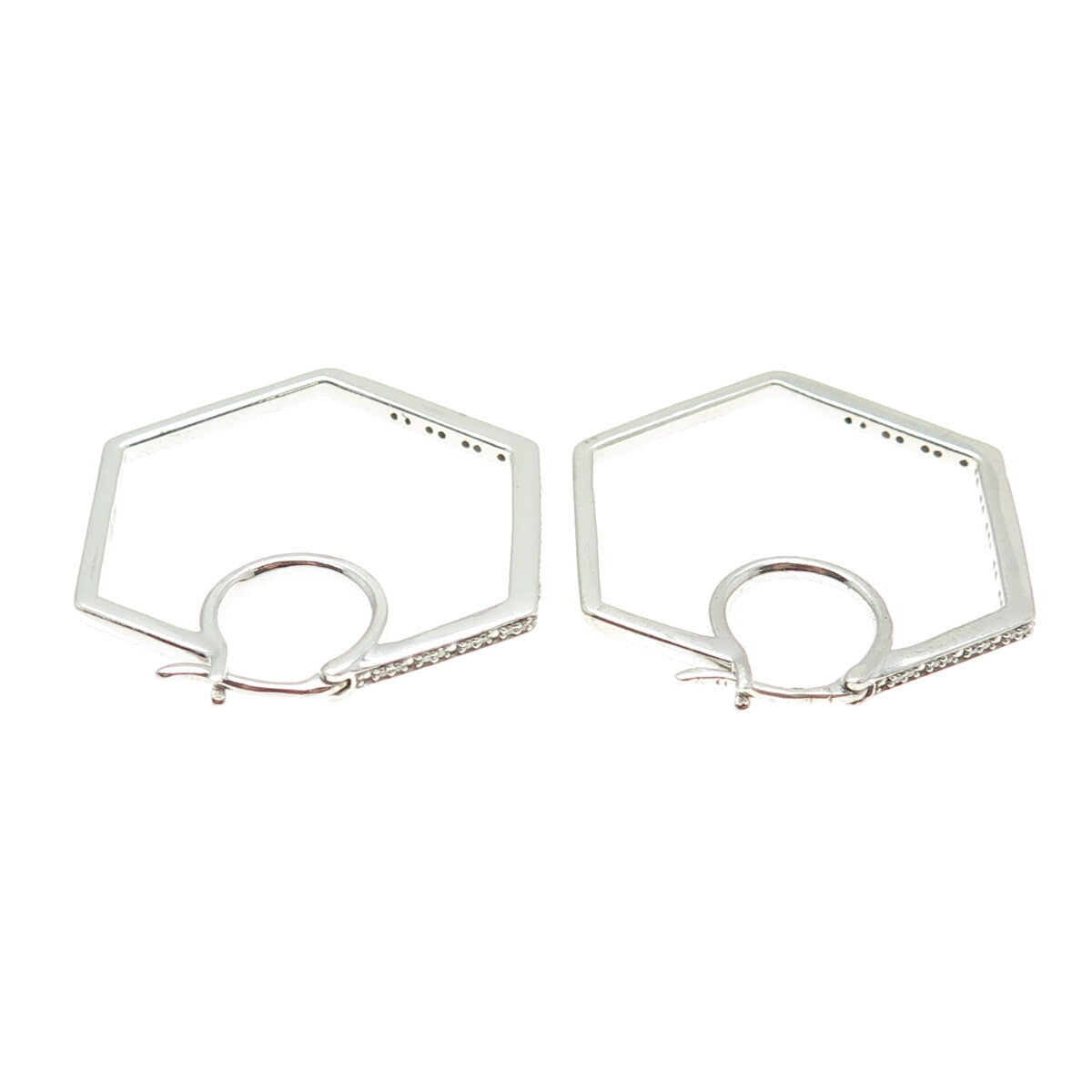 ZEI 925 Sterling Silver Real Round-Cut Diamond Geometric Hoop Earrings