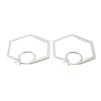 ZEI 925 Sterling Silver Real Round-Cut Diamond Geometric Hoop Earrings