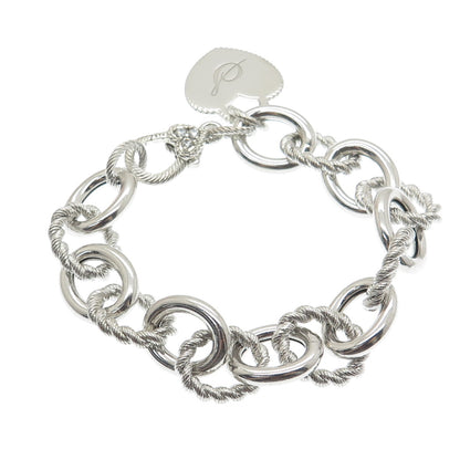 JUDITH RIPKA Sterling Silver C Z Letter "S" Heart Tag Oval Link Bracelet 7.75"