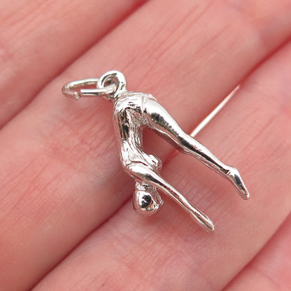 925 Sterling Silver Vintage Female Diver 3D Mini Charm Pendant