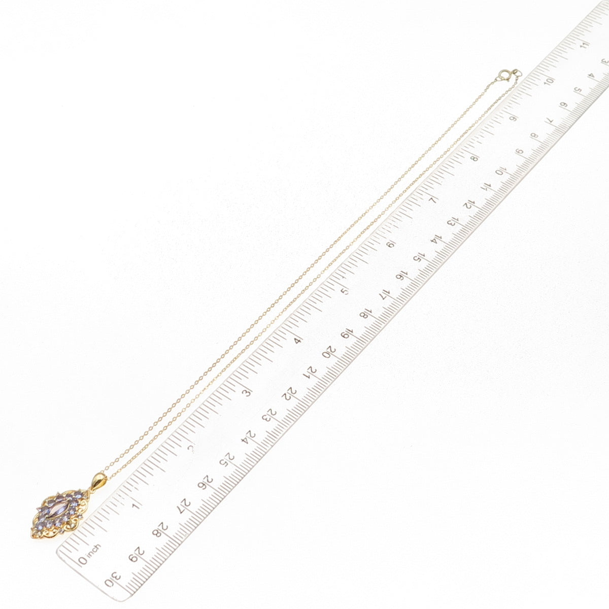 925 Sterling Silver Gold Plated Real Tanzanite & White Topaz Chain Necklace 18"