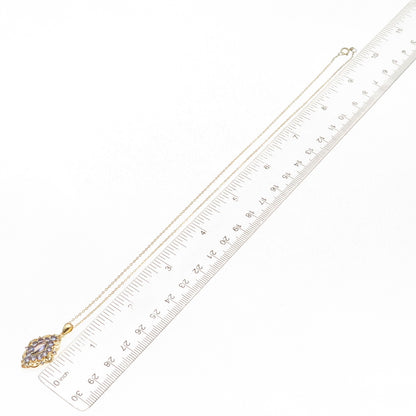 925 Sterling Silver Gold Plated Real Tanzanite & White Topaz Chain Necklace 18"
