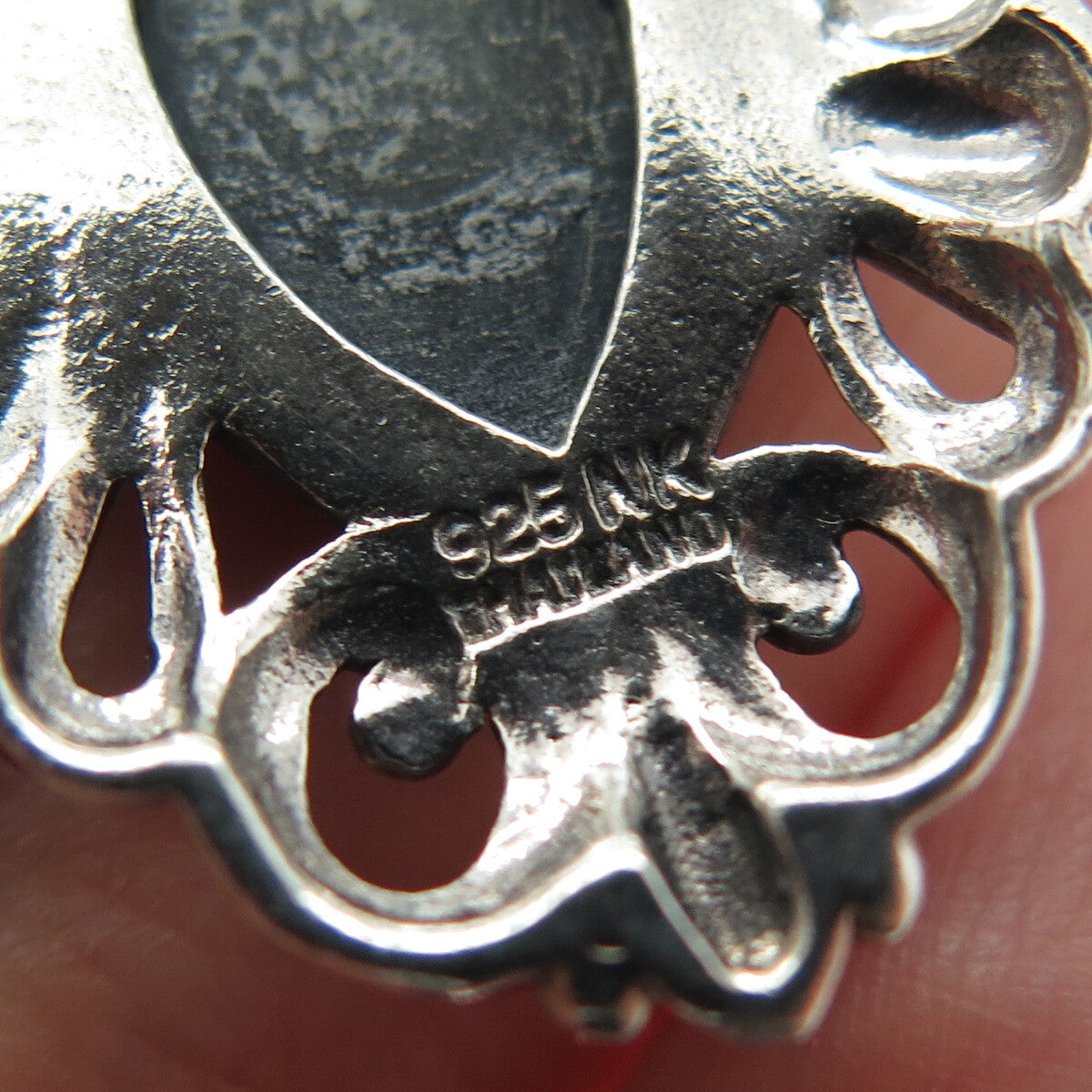 925 Sterling Silver Vintage Real Marquise-Cut Black Onyx Floral Pendant