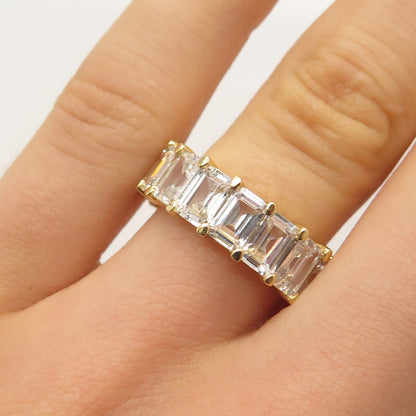 925 Sterling Silver Gold Plated Emerald-Cut C Z Band Ring Size 6.75