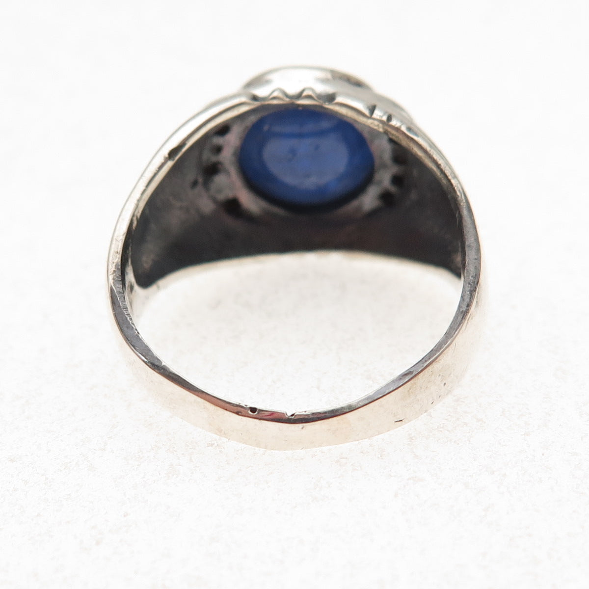 925 Sterling Silver Vintage Real Sapphire Oxidized Ring Size 7.75