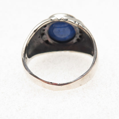 925 Sterling Silver Vintage Real Sapphire Oxidized Ring Size 7.75
