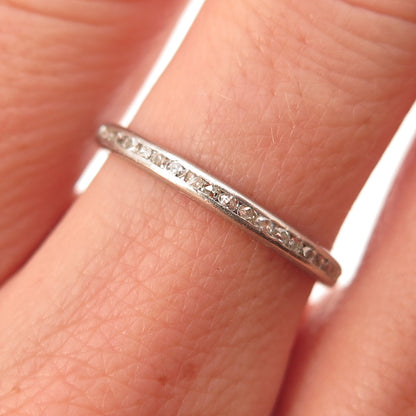 Platinum Antique Art Deco Real Diamond Stackable Eternity Band Ring Size 7