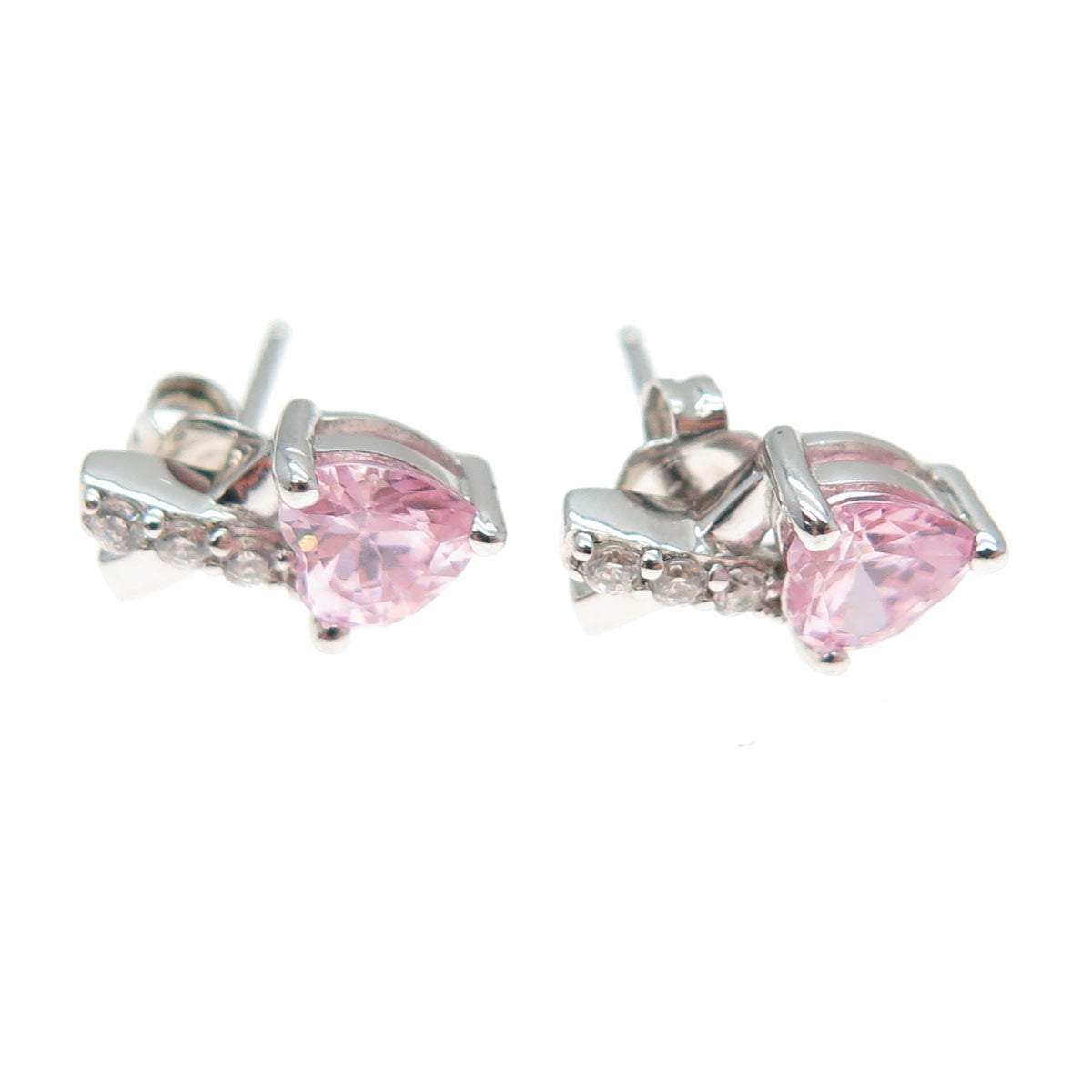 925 Sterling Silver Heart-Cut Pink & Round-Cut White C Z Earrings
