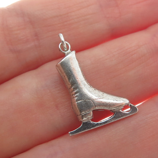 925 Sterling Silver Vintage Ice Skating Shoe Minimalist 3D Charm Pendant