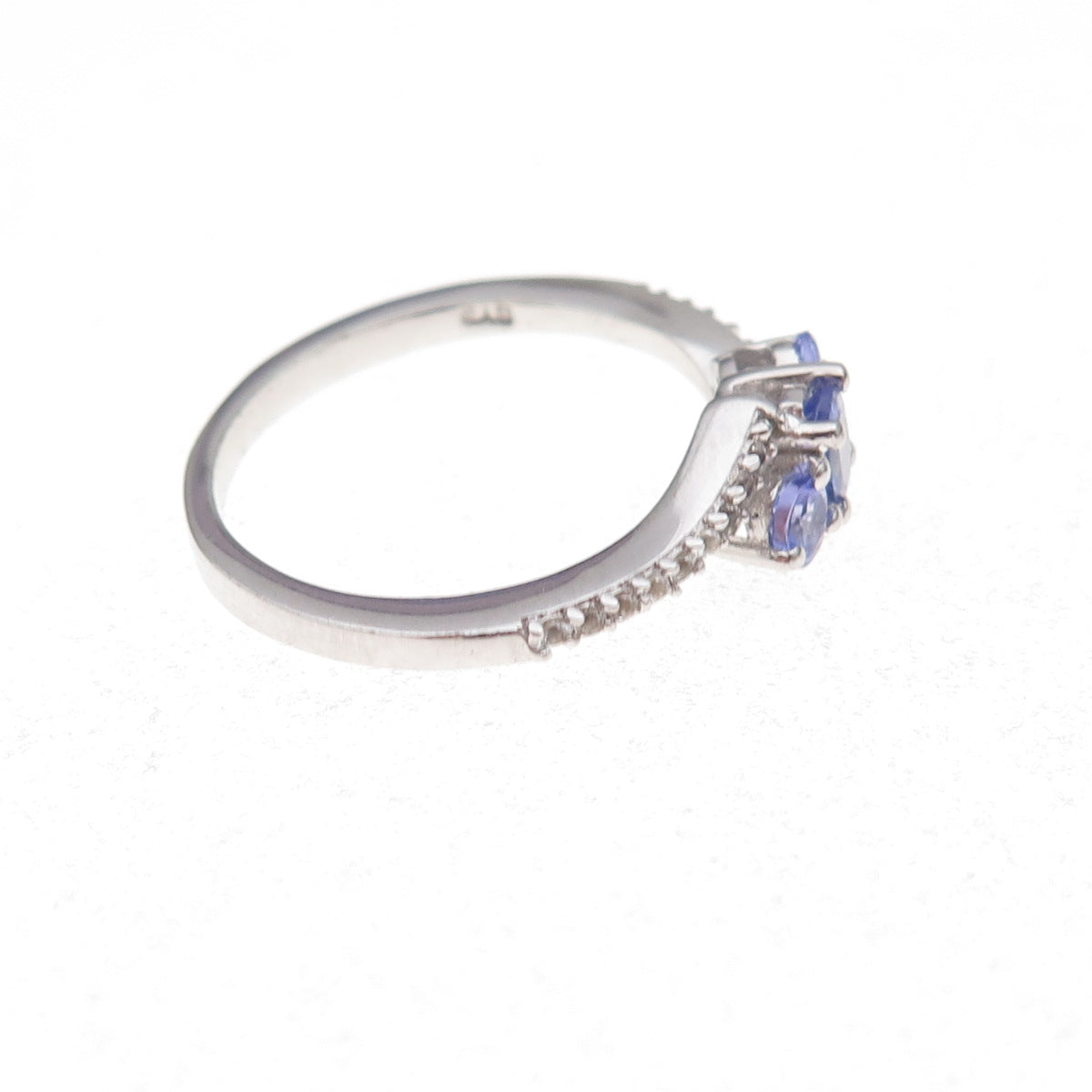 Chuck Clemency 925 Sterling Silver Real Tanzanite & White Topaz Ring Size 8.25