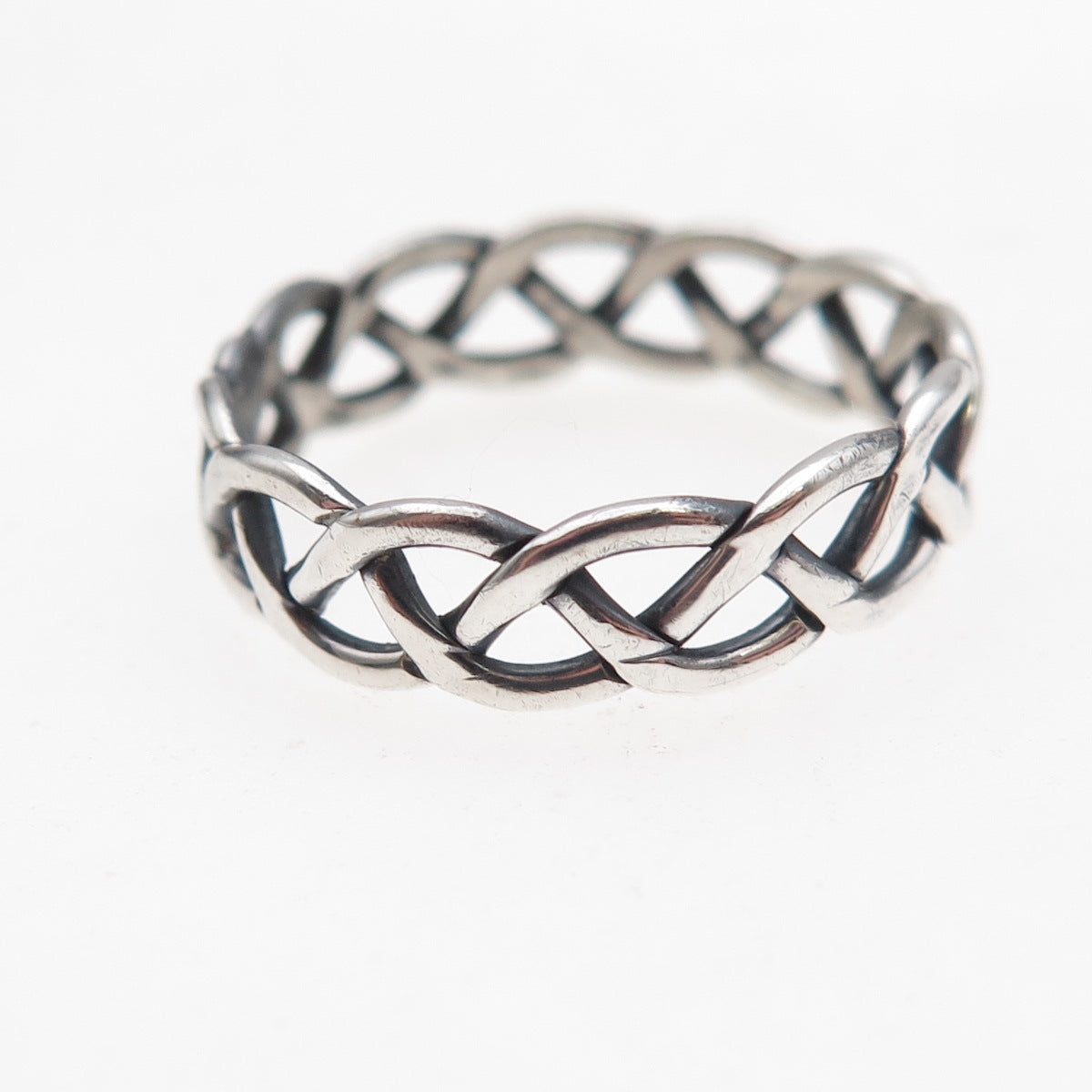 925 Sterling Silver Vintage Celtic Woven Oxidized Band Ring Size 9