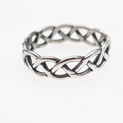 925 Sterling Silver Vintage Celtic Woven Oxidized Band Ring Size 9