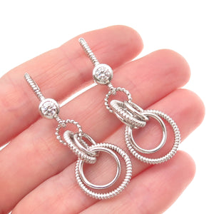 Judith Ripka 925 Sterling Silver C Z Interlocked Circle Dangle Earrings
