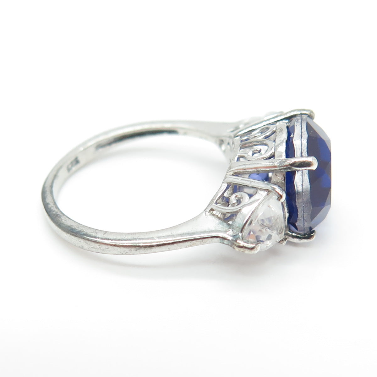 CHUCK CLEMENCY Sterling Silver Lab-Created Doublet Sapphire & Topaz Ring Size 6