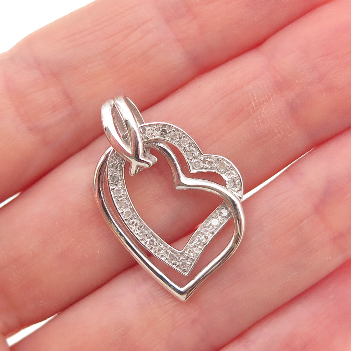 Sai 925 Sterling Silver Real Round-Cut Diamond Heart Charm Pendant