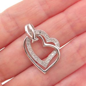 Sai 925 Sterling Silver Real Round-Cut Diamond Heart Charm Pendant