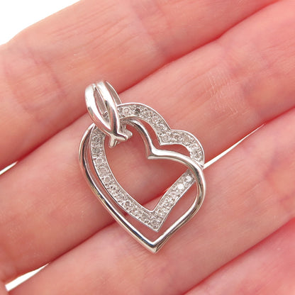 Sai 925 Sterling Silver Real Round-Cut Diamond Heart Charm Pendant