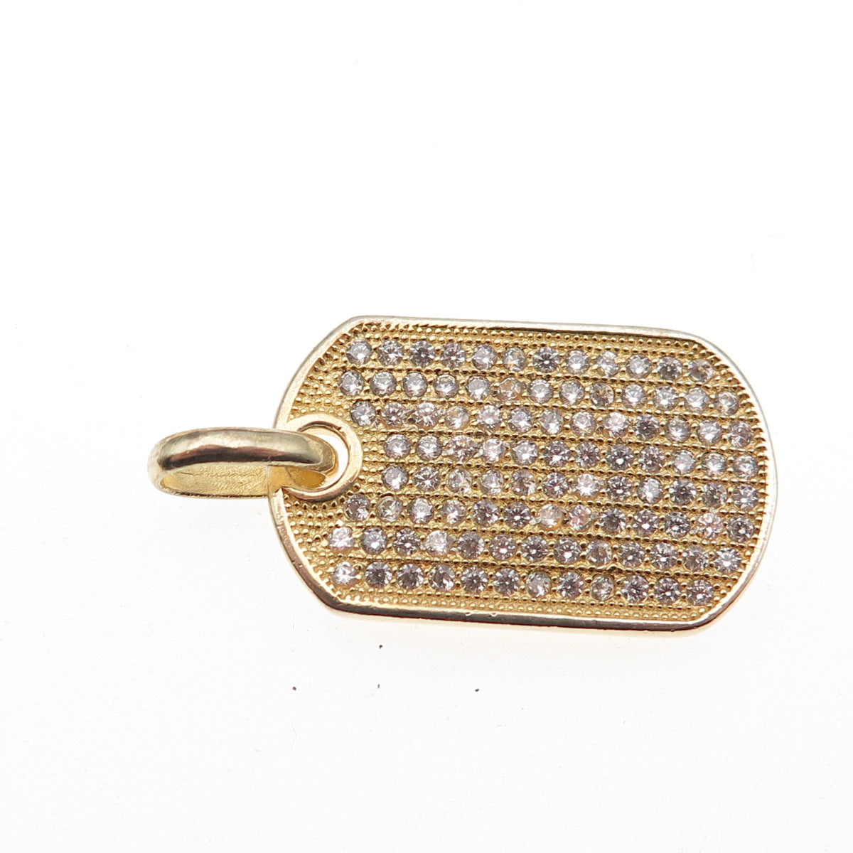 925 Sterling Silver Gold Plated Round-Cut C Z Tag Charm Pendant