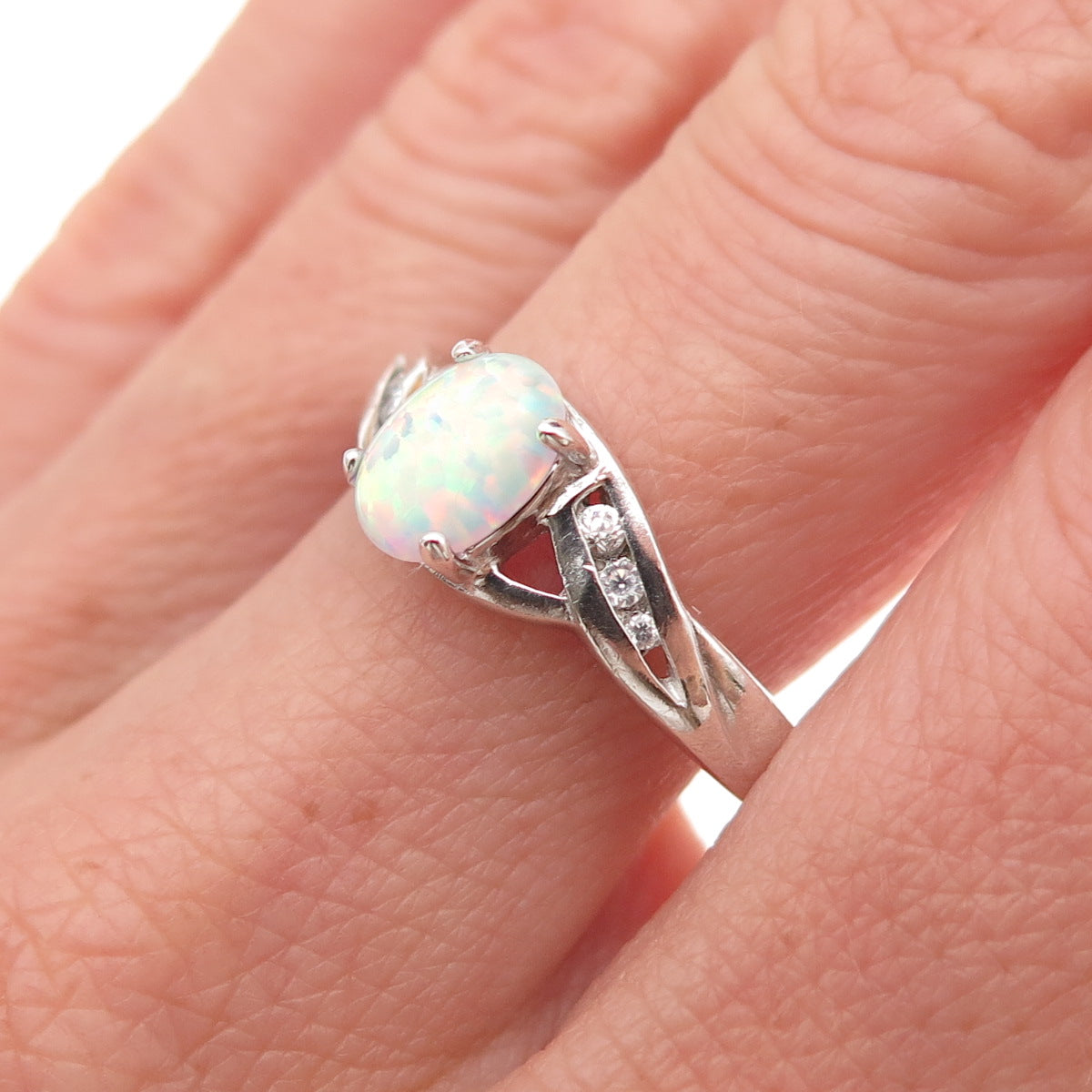 RJ Graziano 925 Sterling Silver Real Opal & C Z Ring Size 10.25