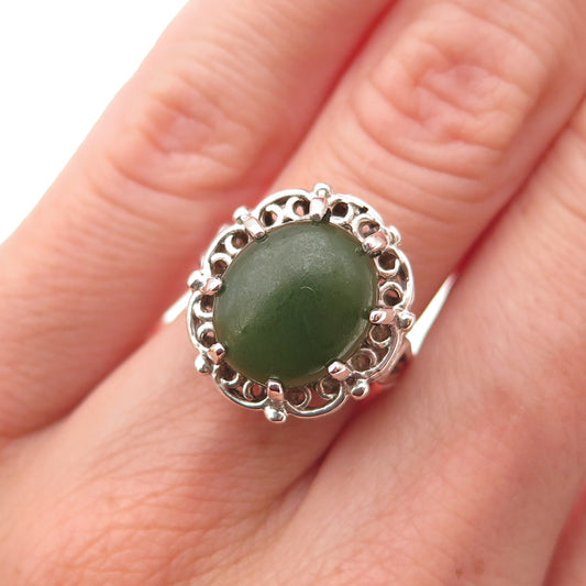 Colett's 925 Sterling Silver Antique Art Deco Real Jade Oxidized Ring Size 4.75