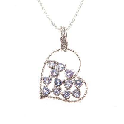 Chuck Clemency 925 Sterling Silver Real Tanzanite White Topaz Heart Necklace 20"
