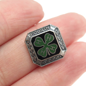 925 Sterling Silver Vintage 4-H Club 4th Year Membership Achievement Pin Brooch