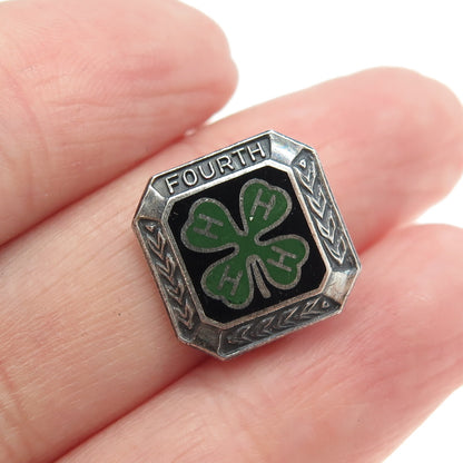 925 Sterling Silver Vintage 4-H Club 4th Year Membership Achievement Pin Brooch