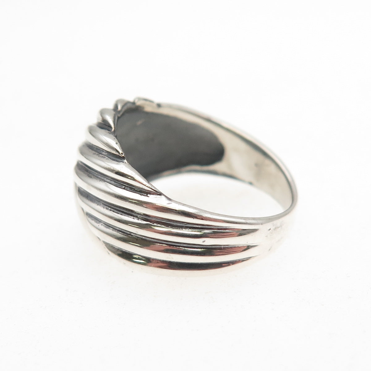 925 Sterling Silver Vintage Modernist Ribbed Oxidized Ring Size 6