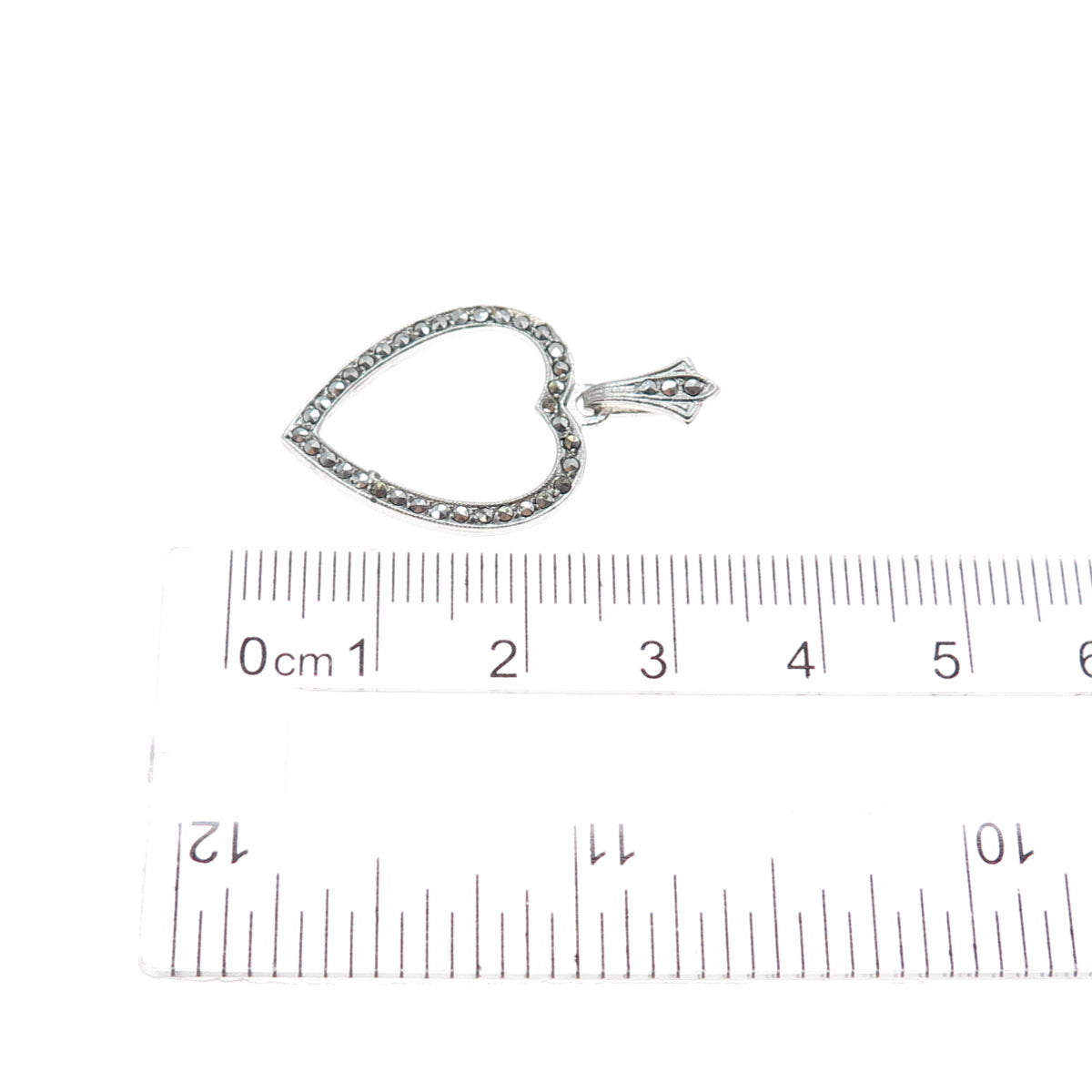925 Sterling Silver Antique Art Deco Real Marcasite Heart Charm Pendant