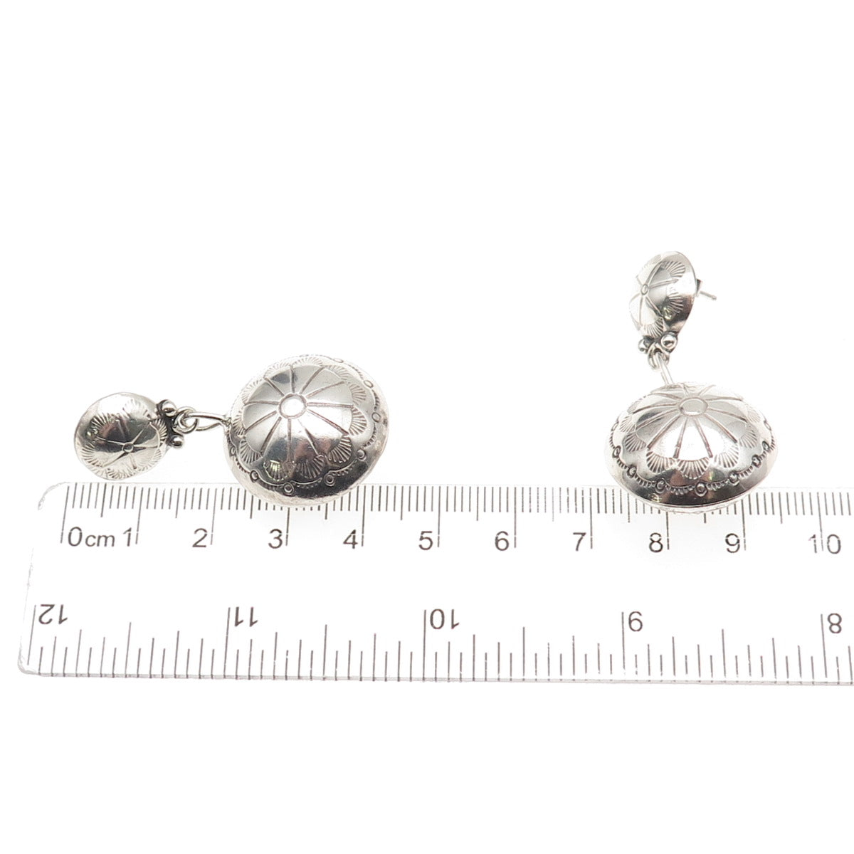 Jerry Cowboy Navajo Old Pawn 925 Sterling Silver Vintage Concho Dangle Earrings