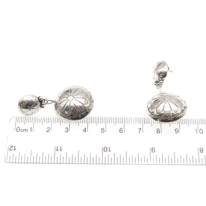 Jerry Cowboy Navajo Old Pawn 925 Sterling Silver Vintage Concho Dangle Earrings