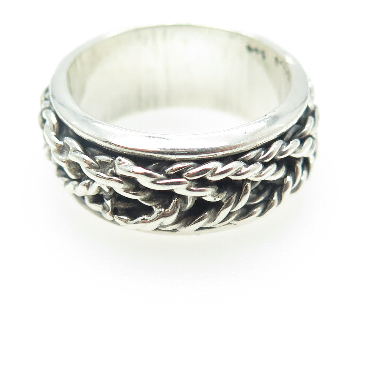 925 Sterling Silver Vintage Mexico Woven Rope Band Ring Size 9.25