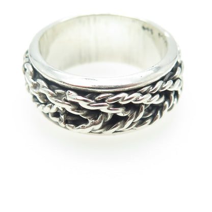925 Sterling Silver Vintage Mexico Woven Rope Band Ring Size 9.25