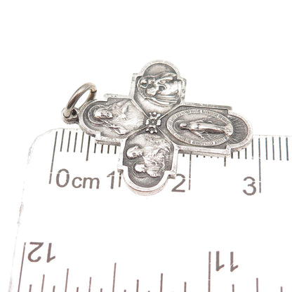 Bliss 925 Sterling Silver Antique Art Deco 4-Way Cross Catholic Charm Pendant