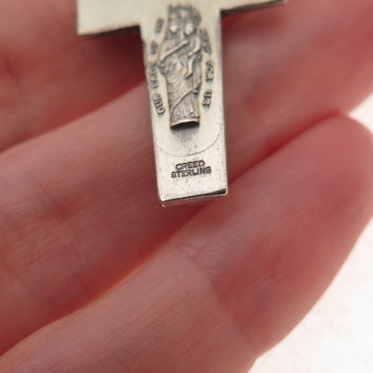 Creed 925 Sterling Silver Antique Art Deco Crucifix Cross Oxidized Charm Pendant