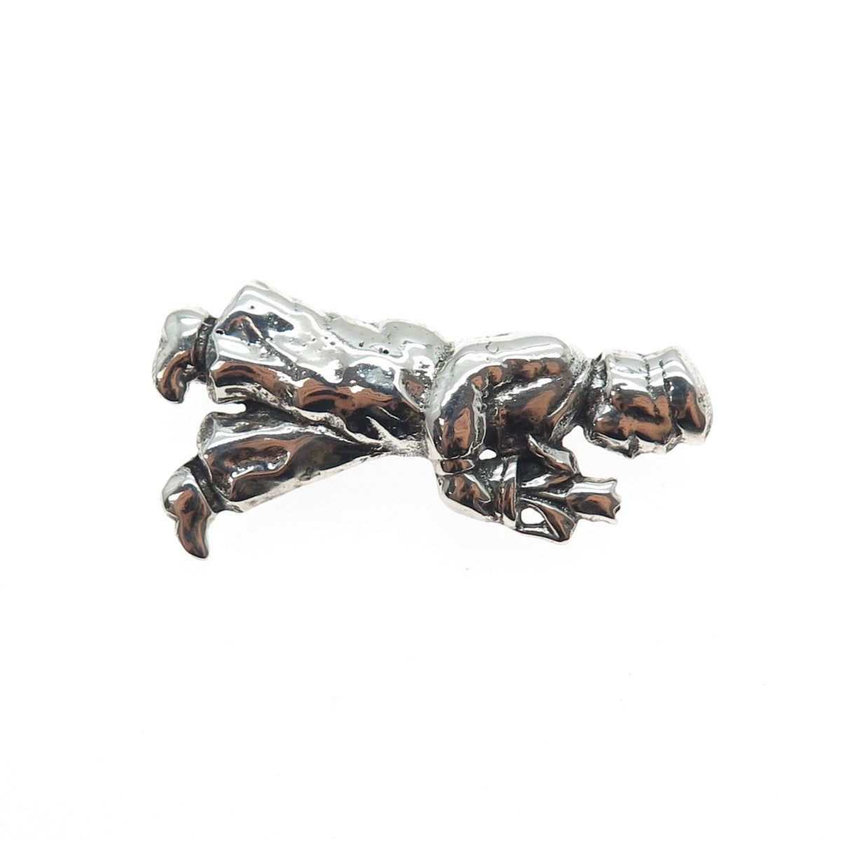 925 Sterling Silver Antique Art Deco Man w/ Tulip Flower Oxidized Pin Brooch