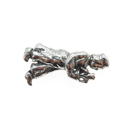 925 Sterling Silver Antique Art Deco Man w/ Tulip Flower Oxidized Pin Brooch