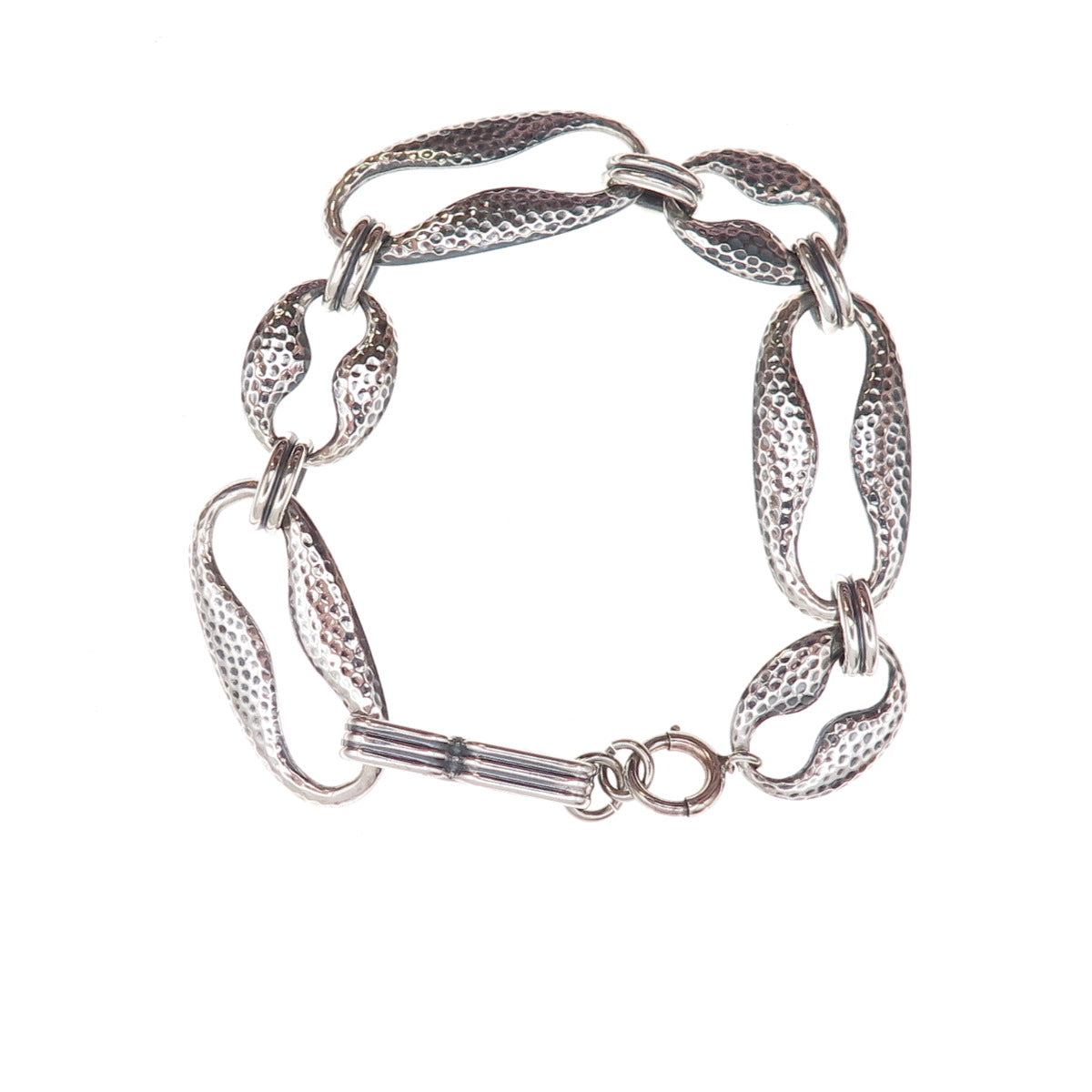 925 Sterling Silver Antique Art Deco Hammered Panel Link Bracelet 7.25"